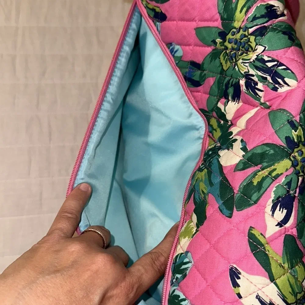 Vera Bradley LightenUp Tropical Paradise Pink Green Beige Messenger Shoulder Bag